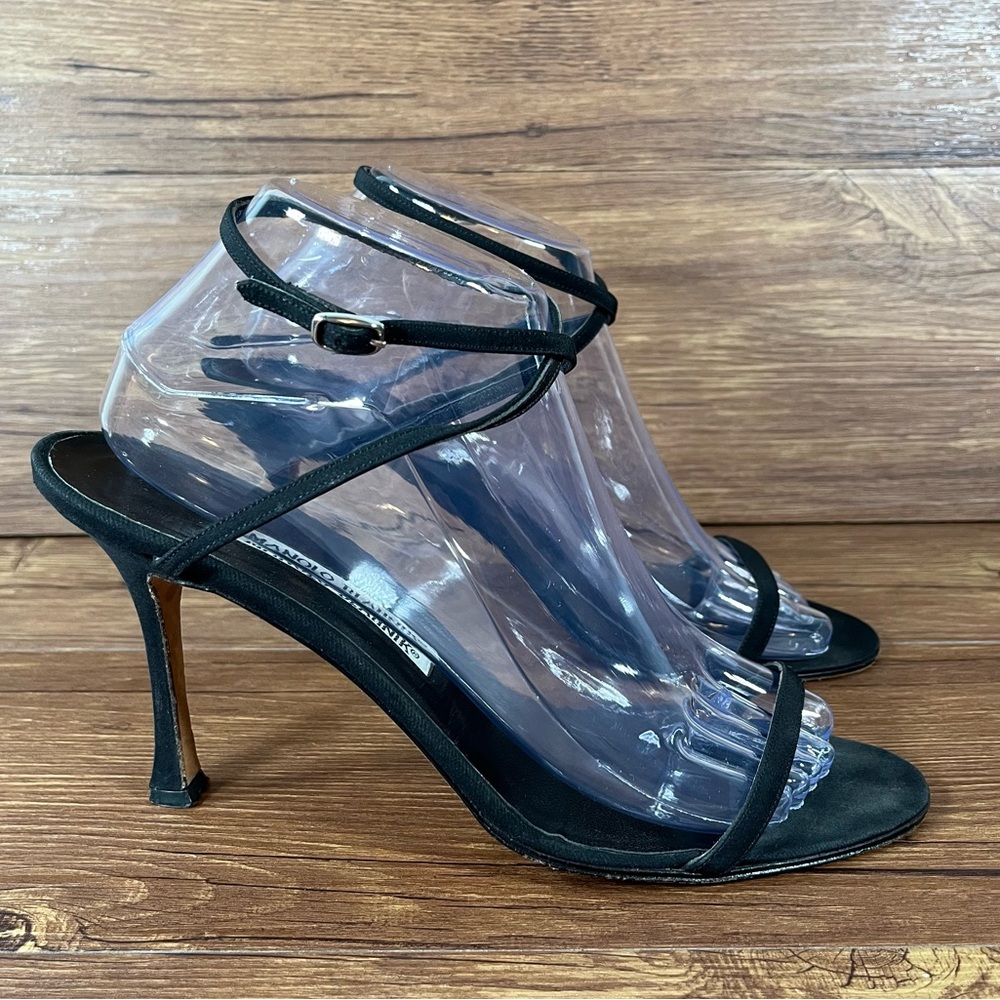 Manolo Blahnik Black Strappy Stiletto Sandals